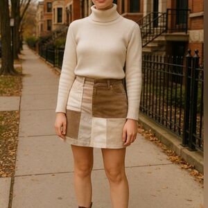 Anthropologie Pilcro and the Letterpress mini tan white beige Patchwork 27 skirt